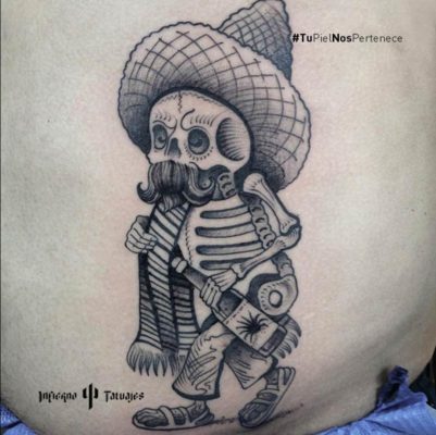 Tatuaje de calavera mexicana – Creado por Germán | Infierno Tatuajes