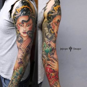 Tatuaje de manga entera – Creado por Christopher | Infierno Tatuajes