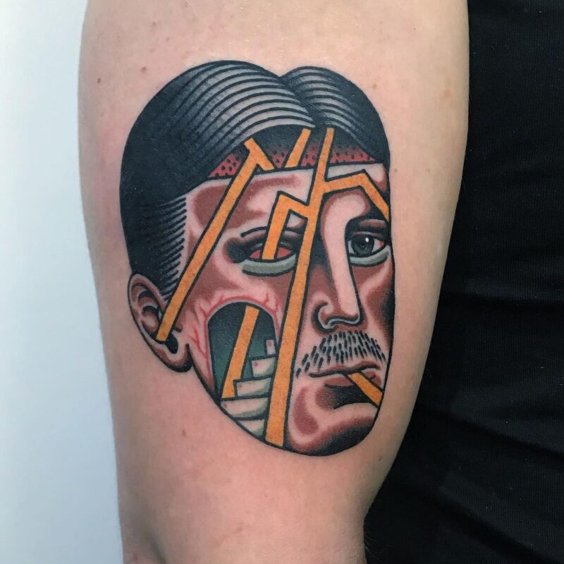 tatuaje de rostro minimalista infierno tatuajes